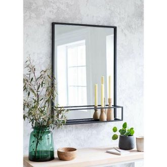Garden Trading Sapperton Indoors Wall Hallway Lounge Mirror & Shelf Black Iron