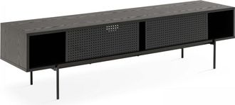 Oviala Mueble de TV de 180 cm estilo industrial en madera negra