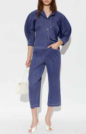 Pleats Please Issey Miyake Pleated Trousers, Womens, Navy Blue