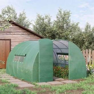 OUTSUNNY Reinforced Walk-in Polytunnel Garden Greenhouse Steel Frame in Light Green