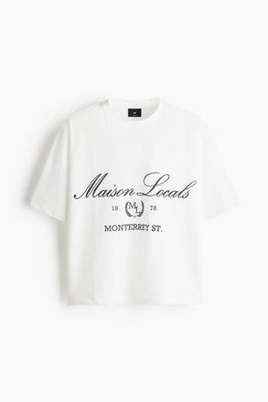 H&M Bedrucktes Oversized T-Shirt aus Mesh - Weiss/Maison Locals