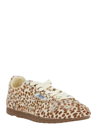 Autry Leopard-Print Cow Leather Sneaker - Beige