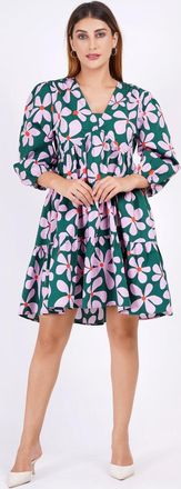 Leota Zariah Empire Waist Mini Dress Dancing Daisies Evergreen