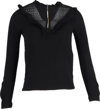 Maje blouse met ruches en ritssluiting, lange mouwen, in zwart polyester
