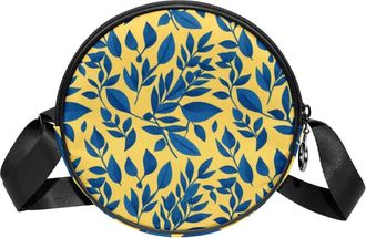 Generic Circle Crossbody Bag for Women, Leaf Art Small Sling Bag Daypack with Zipper Adjustable Shoulder Straps Casual Ladies Girls Round Purse