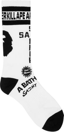 Saint Mxxxxxx Saint Mxxxxxx X A Bathing Ape Logo Cotton-blend Socks - White - One Size
