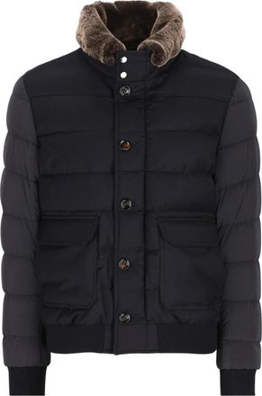 Moorer Gevoerde jas met imitatiebontkraag - Heren - Winterjassen - Blauw - L - Leer - Jassen