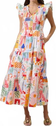 Sugarlips Petrolia Town Midi Dress In Orange Pink White
