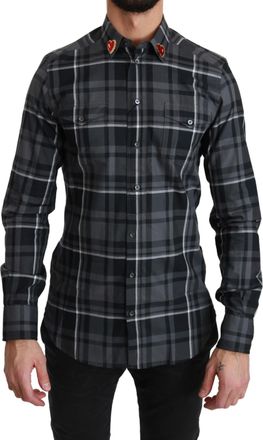Dolce & Gabbana Gray Checkered Heart Collar MARTINI Mens Shirt