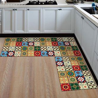 OEM Alfombra Antideslizante Tuserxln - Estilo Vintage - Juego De 2 - Amarilla - 40x60cm Y 40x120cm - Estampada