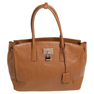 DKNY Dkny Caramel Brown Pebbled Leather Padlock Tote