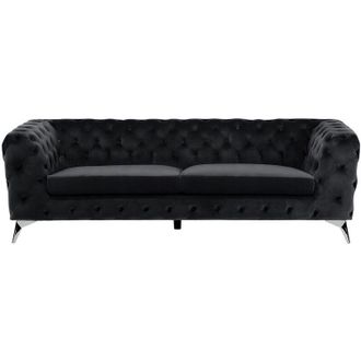 Beliani Sofá de 3 plazas de terciopelo negro estilo Chesterfield con respaldo bajo Sotra