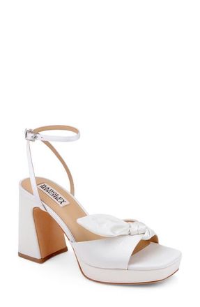 Badgley Mischka Yuki Ankle Strap Platform Sandal in White Crepe at Nordstrom, Size 5.5