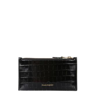 Alexander McQueen Alexander McQueen, Wallets & Cardholders, female, Black, Size: ONE SIZE Flat Zippered Wallet with Metal Skull Application