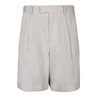 Lardini Korte Broeken, Heren, Beige, L, Linnen, Beige Linnen Geplooide Shorts
