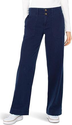 Liverpool L.A. Utility Patch Pocket Wide Leg Mid-rise Pants Womens Clothing Navy Dusk : 12, Cotton/Lycra/Lyocell