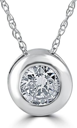 Pompeii3 3/4ct Round Bezel Solitaire Real Pendant 14K White Gold