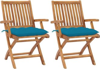 vidaXL Sillas De Jard&iacute;n 2 Uds Madera De Teca Con Cojines Azul Claro Vidaxl