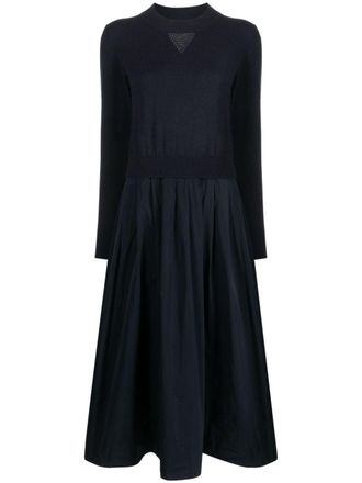 PESERICO knitted-panel flared midi dress - Blue
