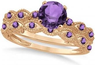 Allurez Vintage Amethyst Engagement Ring Bridal Set 14k Rose Gold (1.36ct)