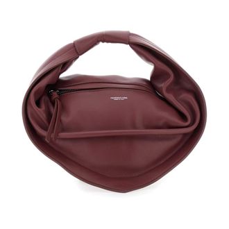 Federico Cina Tassen, Dames, Rood, ONE Size, Leer, Bordeaux Midi Handtas met Logo Opschrift