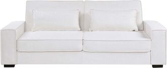 Beliani Sofa Bed White Fabric Upholstery Plastic Legs 3 Seater with Cushions Click-Clack Sleeping Mechanism Living Room Bedroom AROLE