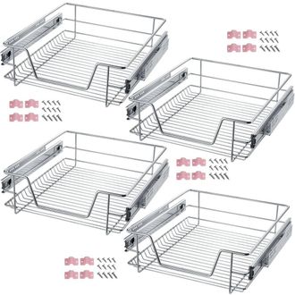 TecTake Set Of 4 Drawer With Telescopic Runners 50 Cm in Silver
