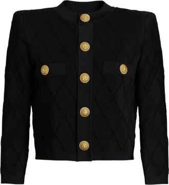 Balmain Cropped Knit Cardigan - female - Balmain - Cardigans - Black - XS - Knitwear