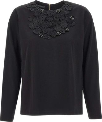 Elena Miro Tops, Dames, Zwart, S, Pailletten, T-shirt