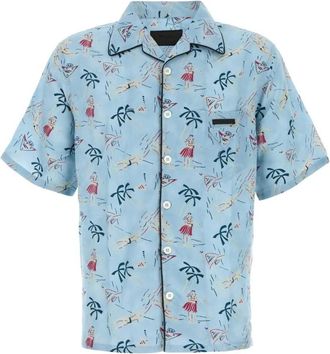 Prada Overhemden, Heren, Veelkleurig, M, Short Sleeve Printed Shirt
