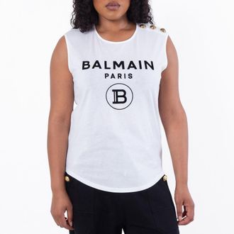 Balmain Sleeveless Button Cotton Shirt, Size Large