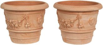 Biscottini International Set 2 Jarrón redondo de terracota Macetero de exterior 30X25 cm Jardinera de jardín Hecho a mano Made Italy Florero para balcón