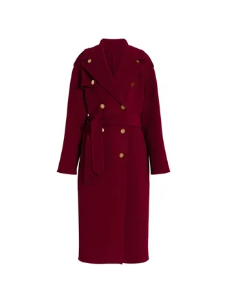 Alberta Ferretti Double-Breasted Long Coat with Cape Overlay Detail