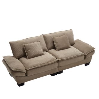 STILVORA Sof&aacute; Recto 2 Plazas En Terciopelo Con Brazos Acolchados, Asiento Profundo, Estructura De Madera, Caqui
