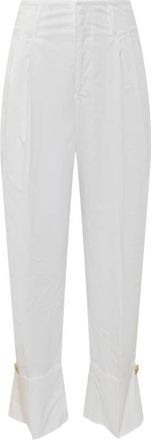 Darkpark Wijde katoenen broek met gouden knoop - Dames - Broeken - Wit - 2XS - Katoen - Broeken