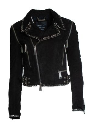 Philipp Plein suede biker jacket with chain