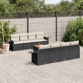 vidaXL Set De Sof&aacute;s De Jard&iacute;n 8 Piezas Y Cojines Rat&aacute;n Sint&eacute;tico Negro Vidaxl