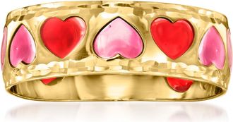 Ross-Simons Italian Pink and Red Enamel Heart Ring in 14kt Yellow Gold