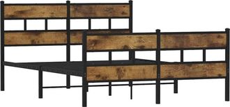 vidaXL Metal Bed Frame without Mattress Smoked Oak 135x190 cm Double Vidaxl