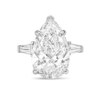 Diana M. Jewels 14kt white gold 2ct lab grown pear diamond ring with baguettes on the sides