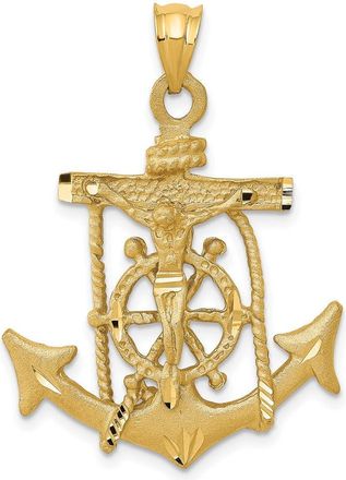Diamond2Deal 14k Yellow Gold Satin Diamond-cut Mariners Crucifix Pendant