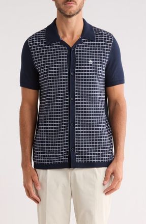 Original Penguin Grid Chainstitched Knit Camp Shirt in Dark Sapphire at Nordstrom Rack, Size Xx-Large