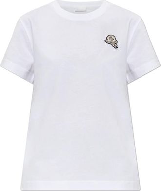 Moncler Logo Patch T-Shirt - Dames - T-shirts - Wit - L - Katoen - Tops