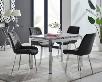Furniturebox Enna White Glass Extending 4-6 Seater Dining Table & 4 Pesaro Soft Velvet Chairs in Black