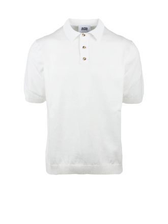 Alpha Studio White Cotton Polyurethane Knit Polo Shirt