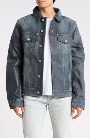 Purple Leather Trucker Jacket in Blue at Nordstrom Rack, Size X-Large