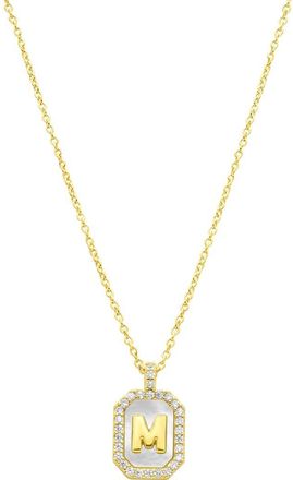 Adornia Crystal Mother of Pearl Initial Pendant Necklace in Gold-M at Nordstrom Rack