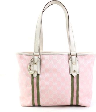Gucci Khaki Off-White Pink Gg Canvas Leather Shoulder Bag Tote Bag (Pre-Owned)