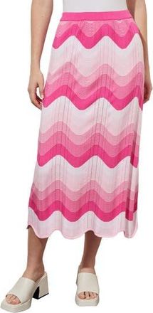 Ming Wang Scallop Stripe Knit Midi Skirt in Carmine Rose Multi at Nordstrom Rack, Size X-Small