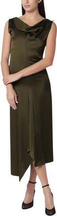 Victoria Beckham Geklede Midi Jurk - Dames - Jurken - Groen - Maat: XS Satijn